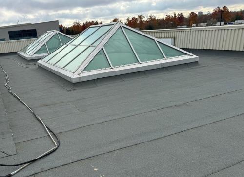 Two-ply bitumen commercial flat roofing project in Brampton